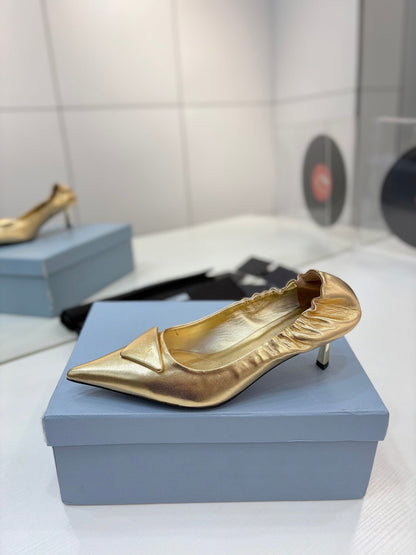 PRADA 26S PUMPS 55MM IN GOLD CALFSKIN WITH LOGO