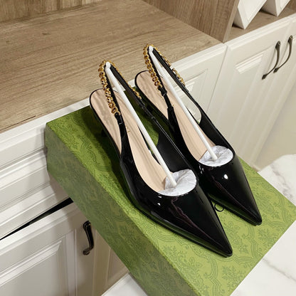 GUCCI 26S SIGNORIA SLINGBACK PUMP 50 MM IN BLACK GLOSSY CALFSKIN