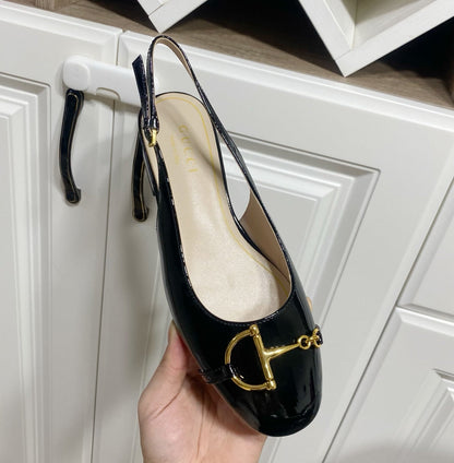 GUCCI 26S SLINGBACK FLATS IN BLACK CALFSKIN