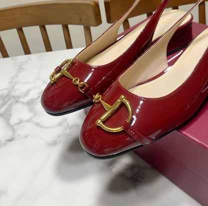 GUCCI 26S SLINGBACK FLATS IN DARK RED CALFSKIN