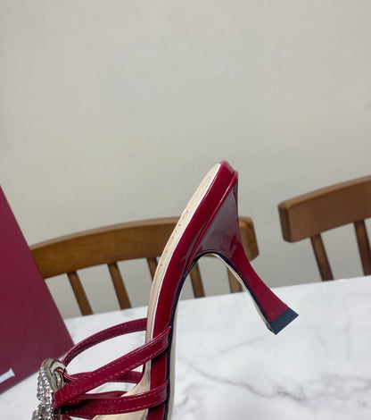GUCCI 26S HEELED SANDALS 85 MM IN DARK RED CALFSKIN WITH CRYSTAL