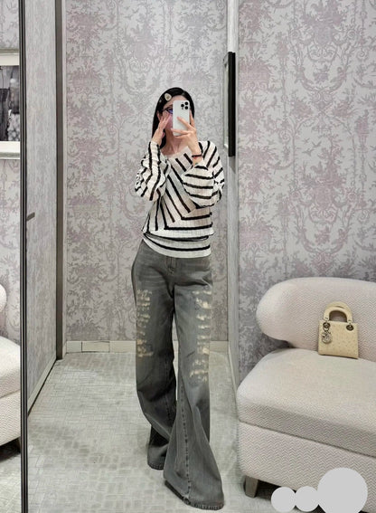 DIOR 25S RIPPED WIDE-LEG PANTS 706