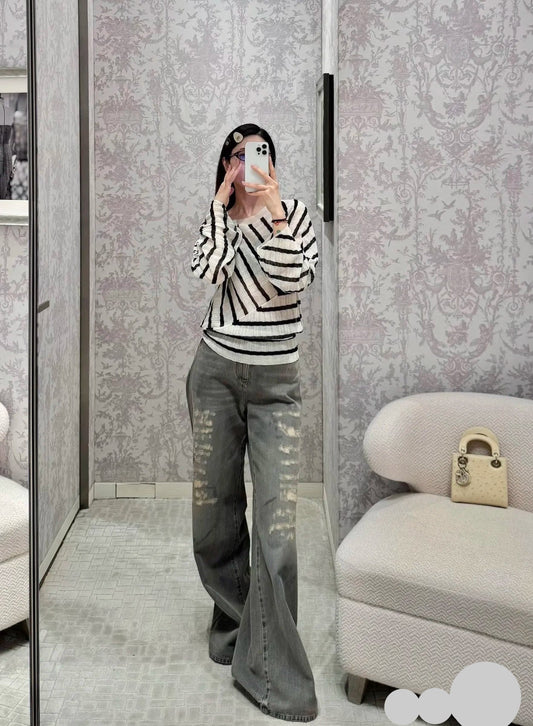 DIOR 25S RIPPED WIDE-LEG PANTS 706