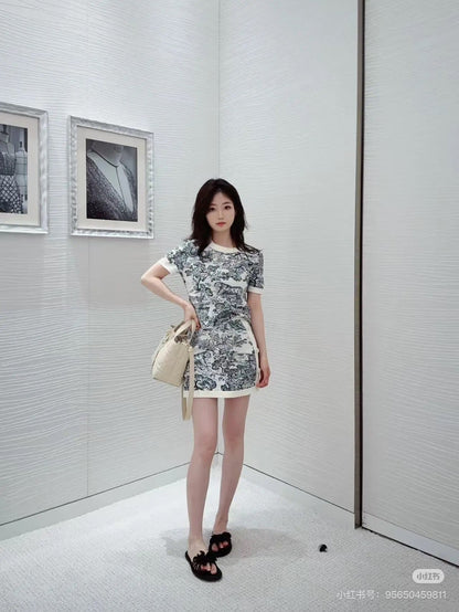 DIOR 25S SHORT-SLEEVE PATTERNED KNIT TOP 701