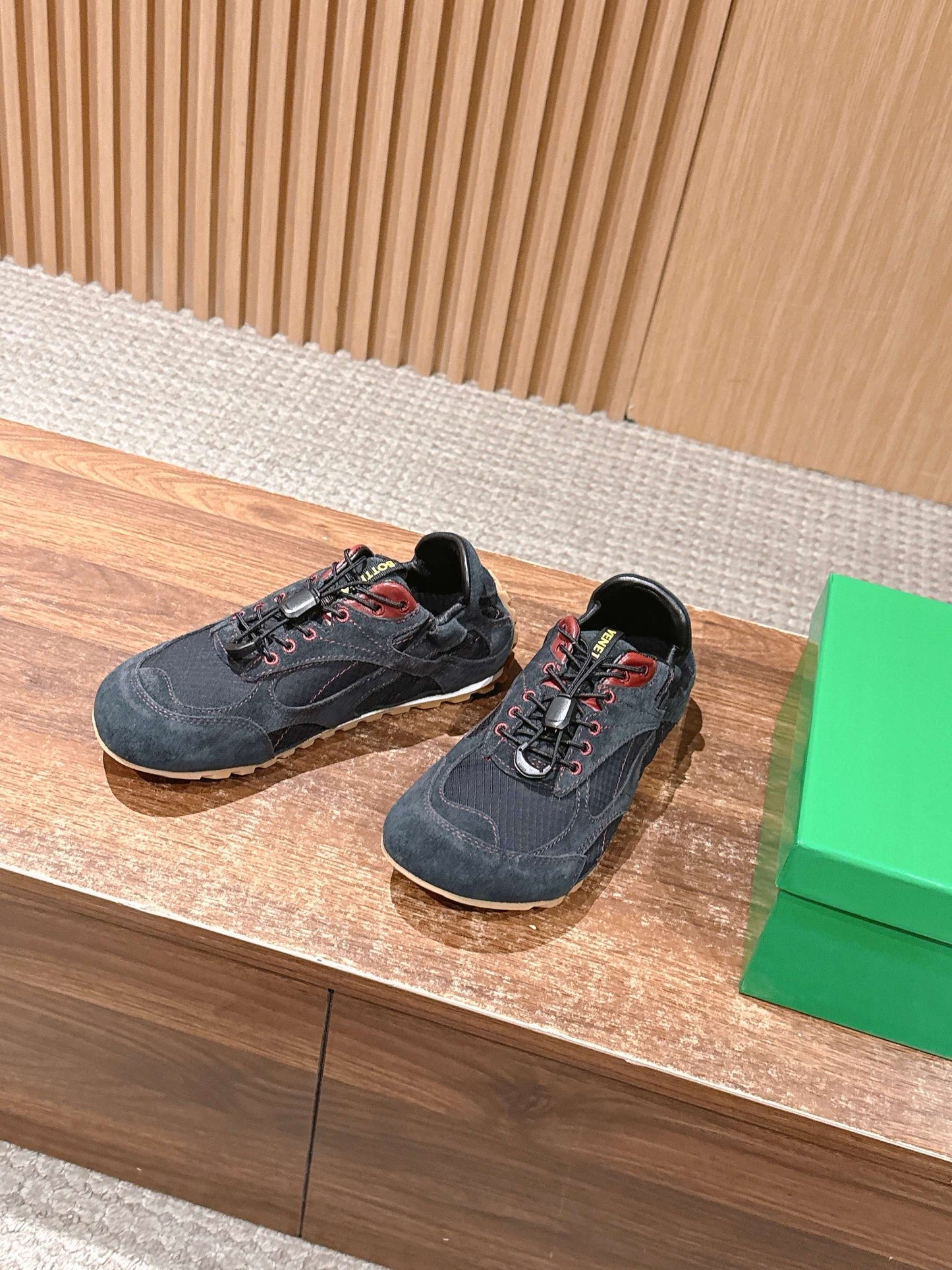 BOTTEGA VENETA 26S SNEAKERS IN DARK BLUE GREY SUEDE AND MESH FABRIC