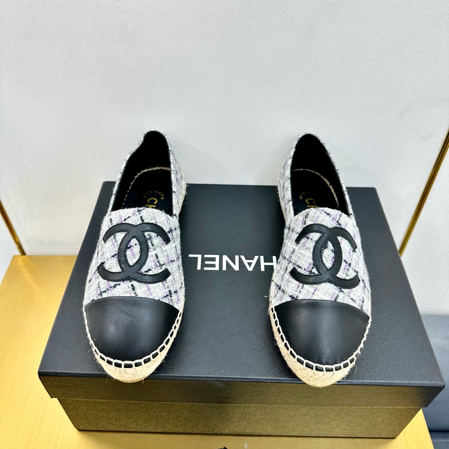 CC ESPADRILLES PLATFORM 25S MIX COLOR TWEED AND BLACK CALFSKIN