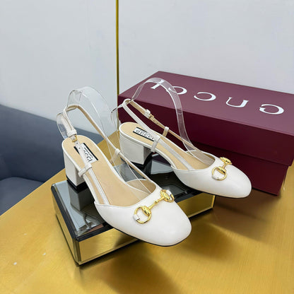 GG HIGH SLINGBACK 65 IN WHITE LAMBSKIN WITH GOLD HARDWARE