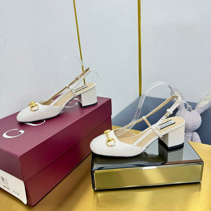 GG HIGH SLINGBACK 65 IN WHITE LAMBSKIN WITH GOLD HARDWARE