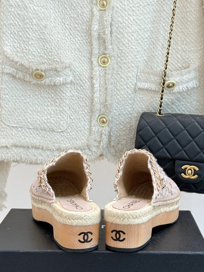 CC MULES 25SS 30 MM IN PASTEL PINK LAMBSKIN MIX TWEED