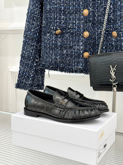 YSL 25S LOAFERS IN BLACK EMBOSSED LAMBSKIN