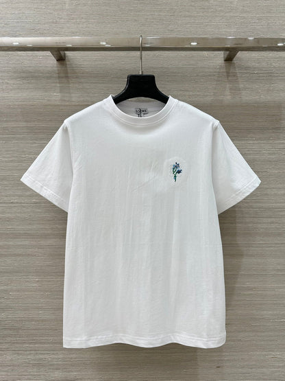 Loewe Floral Embroidered Short-sleeved T-shirt White Cotton