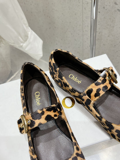 CHLOÉ 26S MARY JANE FLATS IN LEOPARD PRINT PONY HAIR