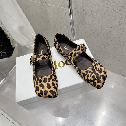 CHLOÉ 26S MARY JANE FLATS IN LEOPARD PRINT PONY HAIR
