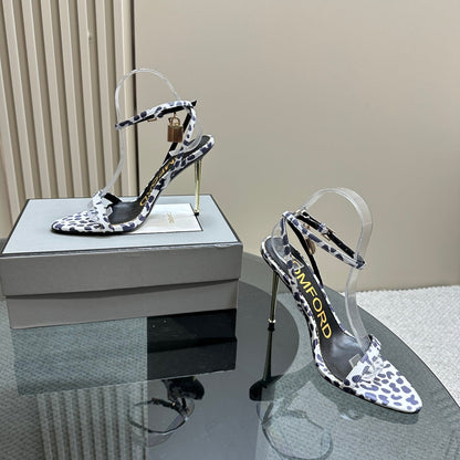 PADLOCK POINTY SANDAL 10 CM IN WHITE MIX ROYAL PURPLE CALFSKIN