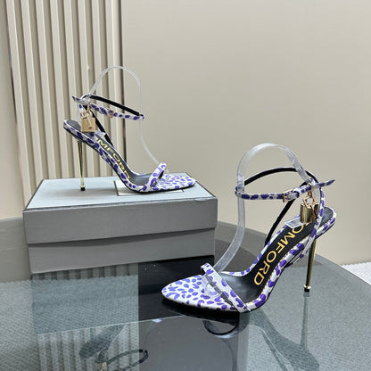 PADLOCK POINTY SANDAL 10 CM IN WHITE MIX IRIS PURPLE CALFSKIN