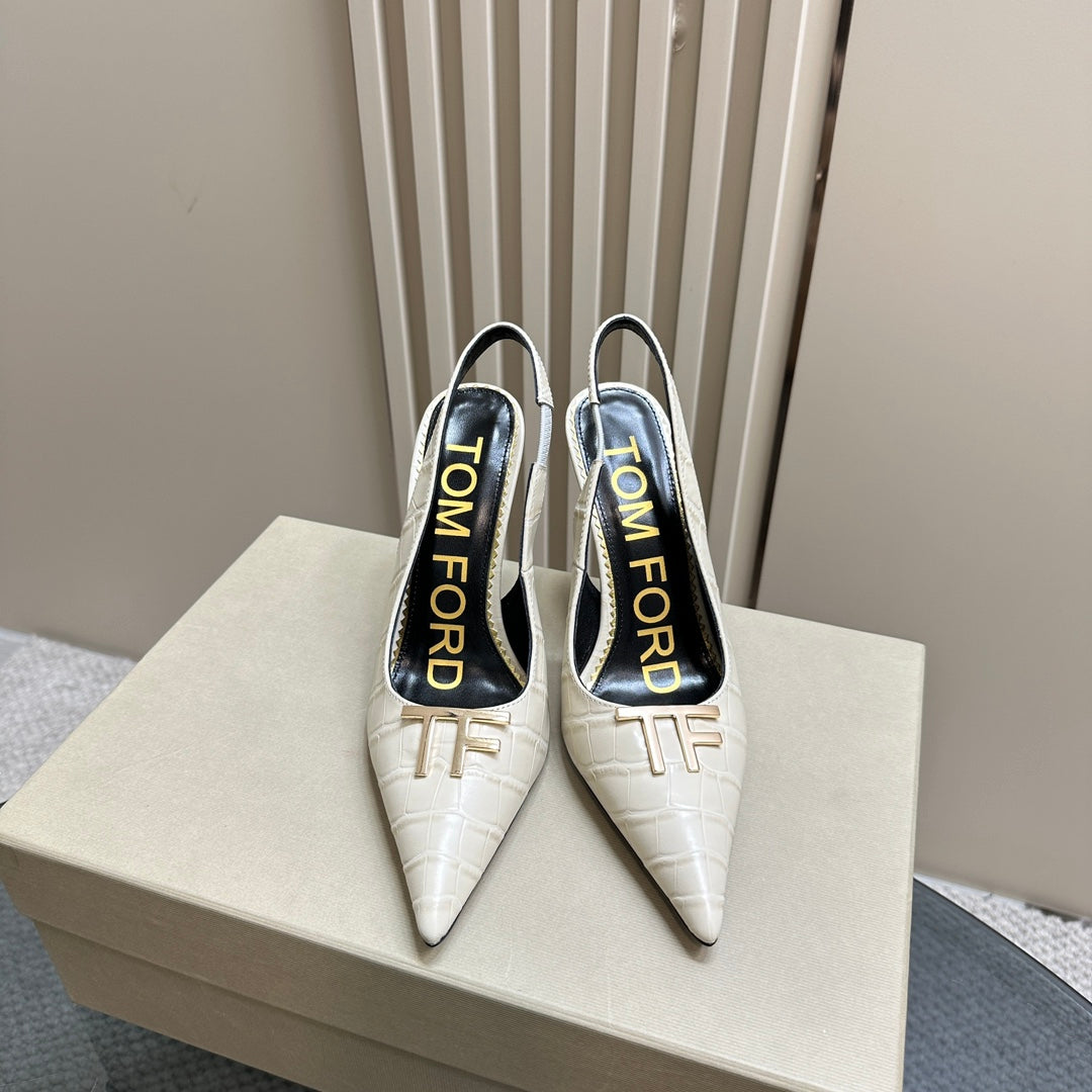 ANGELINA 10 CM SLINGBACK IN WHITE CROCODILE PATTERN CALFSKIN
