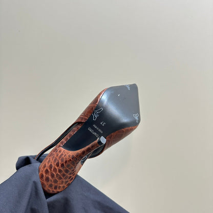 ANGELINA 10 CM SLINGBACK IN PENNY BROWN CROCODILE PATTERN CALFSKIN