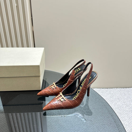 ANGELINA 10 CM SLINGBACK IN PENNY BROWN CROCODILE PATTERN CALFSKIN