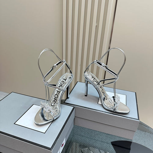 HIGH-HEELED 10 CM SANDAL IN SILVER LAMBSKIN