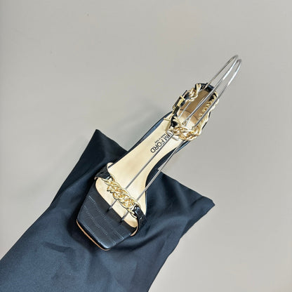 HIGH-HEELED SANDAL IN BLACK CALFSKIN