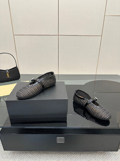 ALAIA MARY JANE FLAT 25S IN BLACK WOVEN MESH