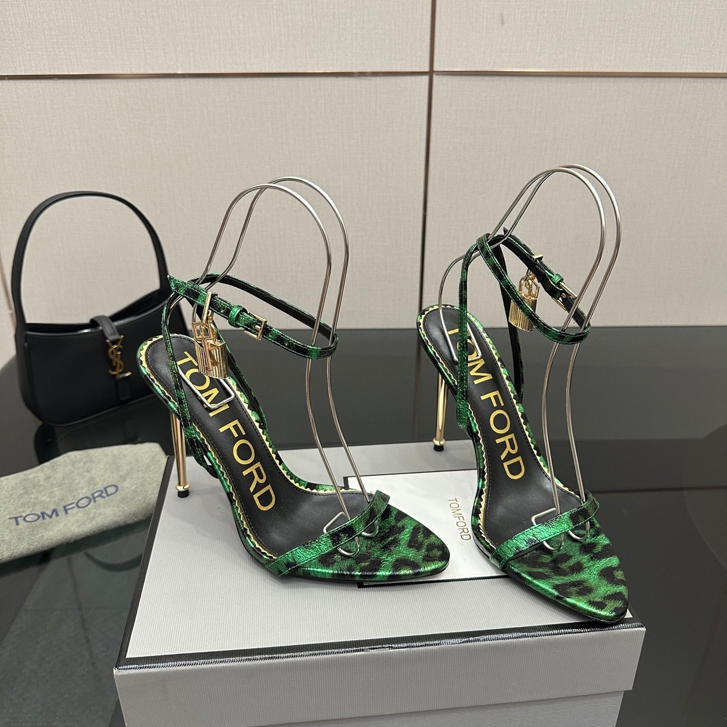 TOM FORD 26S HEELED SANDALS 100 MM IN LEOPARD PRINT CALFSKIN STYLE 2