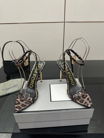 TOM FORD 26S HEELED SANDALS 100 MM IN LEOPARD PRINT CALFSKIN STYLE 1