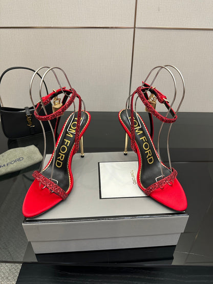 TOM FORD 26S HEELED SANDALS 100 MM IN RED CALFSKIN