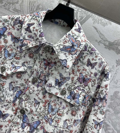 CD Jacket White Cotton Denim with Multicolor