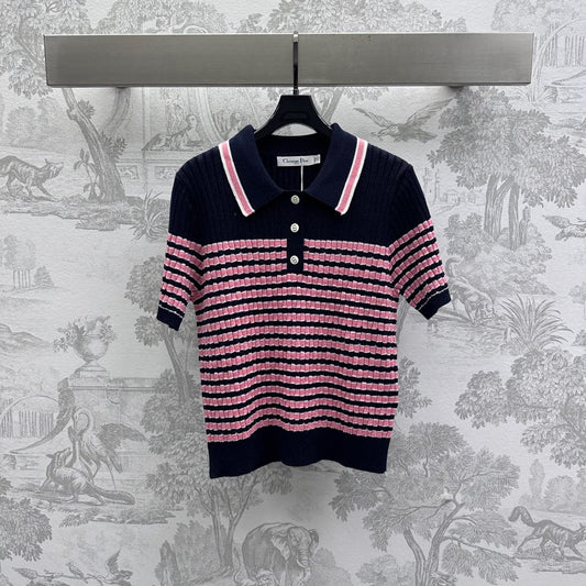 Dior 25 Polo T-Shirt Night Blue mix Pink Linen 232265