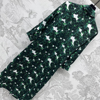 MAX MARA LONG-SLEEVE SHIRT DRESS WITH LEAF PRINT IN GREEN 267787