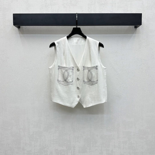 CHANEL SLEEVELESS BUTTONED BLAZER 274758