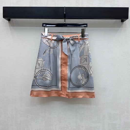HERMES 26S SILK MIDI SKIRT 586