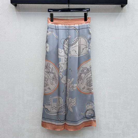 HERMES 26S CROPPED WIDE LEG SILK PANTS 584