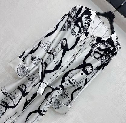 HERMES 26S PRINTED SILK DRESS 490