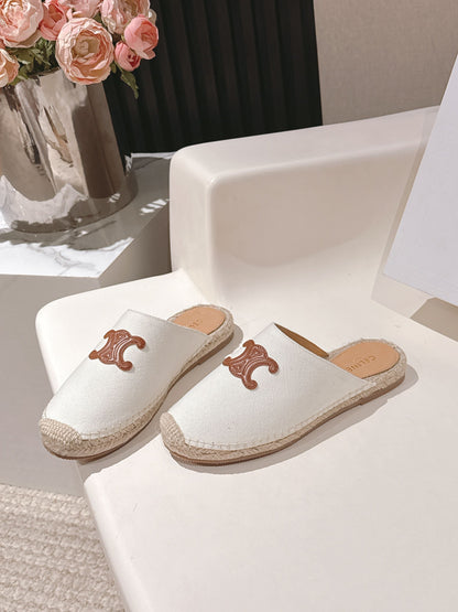 CELINE 25S LES ESPADRILLES MULE IN WHITE CANVAS