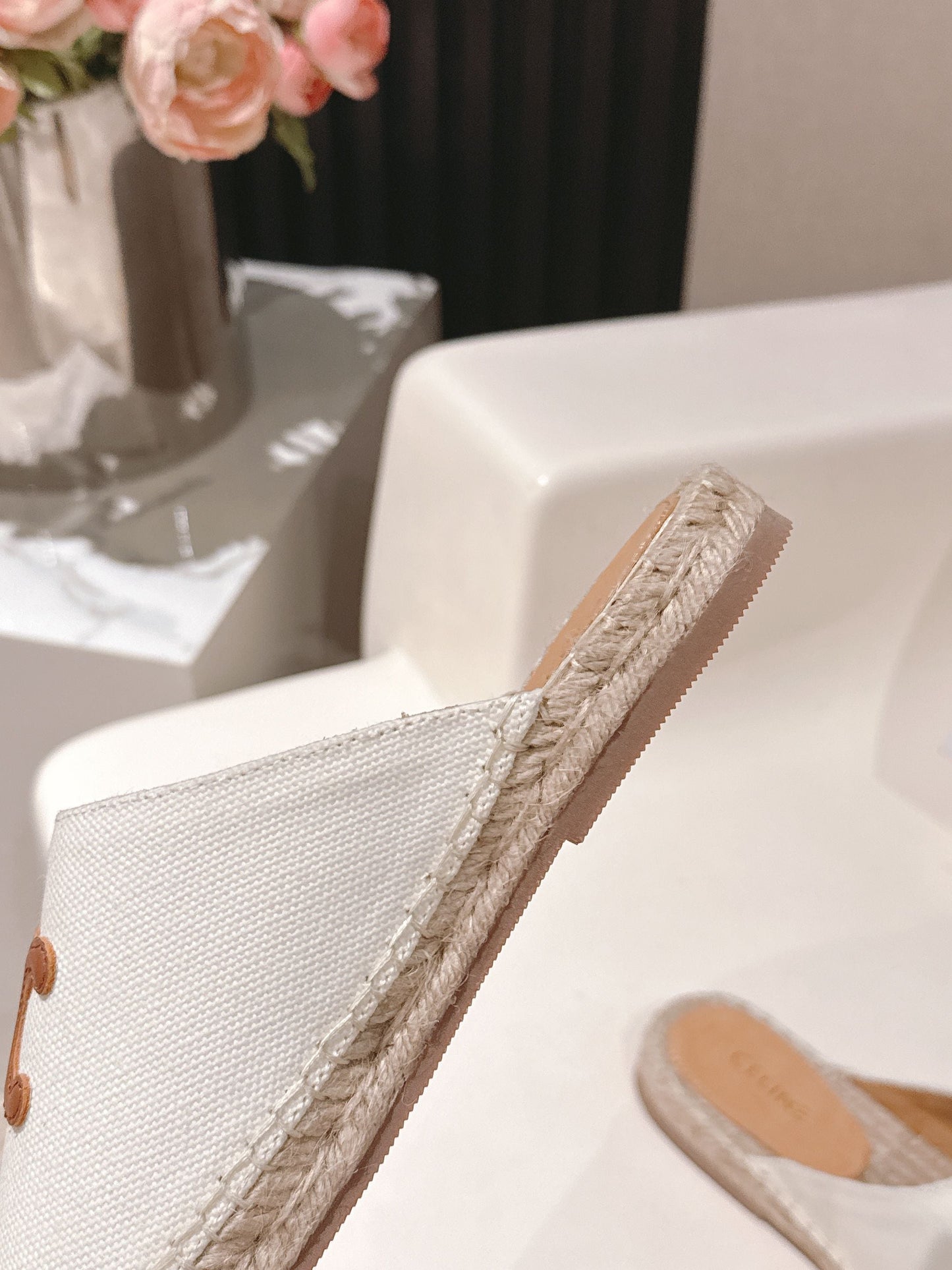 CELINE 25S LES ESPADRILLES MULE IN WHITE CANVAS