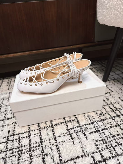CHLOÉ 26S LACE-UP HEELS 60 MM IN WHITE CALFSKIN