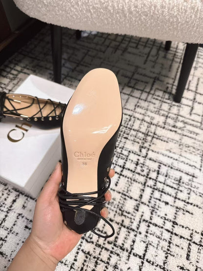 CHLOÉ 26S LACE-UP HEELS 60 MM IN BLACK CALFSKIN