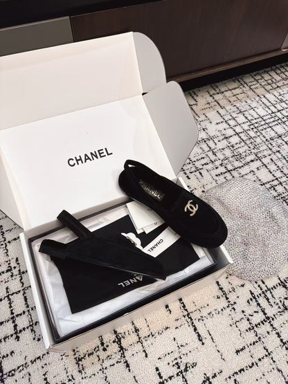 SLINGBACK LOAFER IN BLACK SUEDE AND SHEARLING