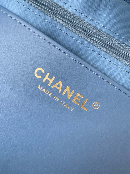 CHANEL 25S MAXI BOW BAG 38 IN BLUE DENIM WITH GOLD HARDWARE