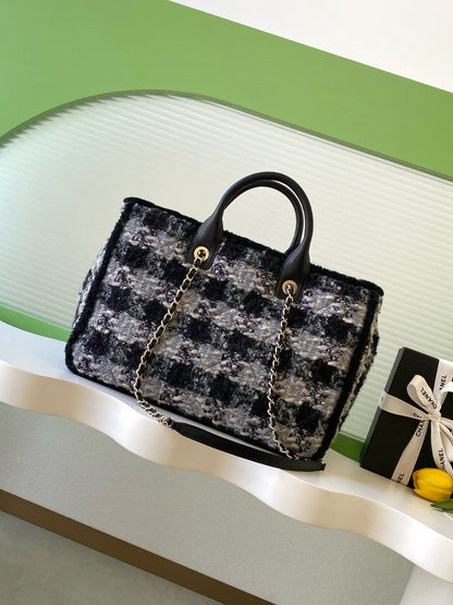 CHANEL 25S SHOPPING BAG 40 IN BLACK MIX GREY TWEED