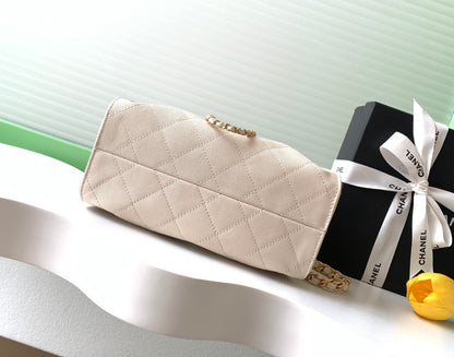 CHANEL 25S HOBO BAG 22 IN LIGHT BEIGE CAVIAR LEATHER WITH GOLD HARDWARE