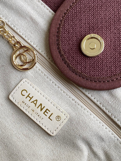 CHANEL 25S TOTE BAG 38 IN DARK RED CANVAS