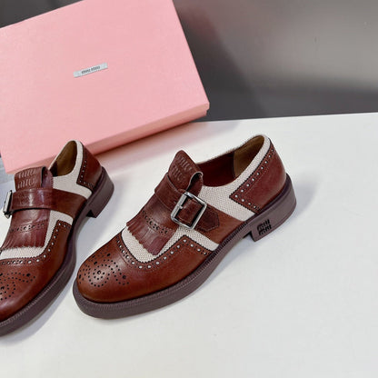 UNIQUE THICK-SOLED OXFORD BRIGHT BROWN MIX CREAM CALFSKIN