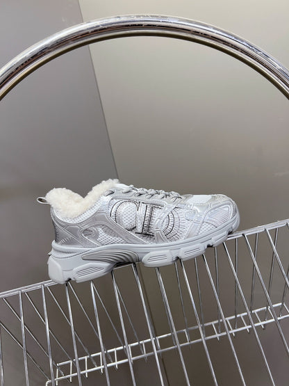DIOR CHRONO SNEAKER 25S IN SILVER LAMBSKIN AND MESH FABRIC