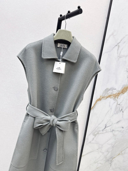 HERMES 25S SLEEVELESS WOOL VEST COAT WITH BOW BELT 96700
