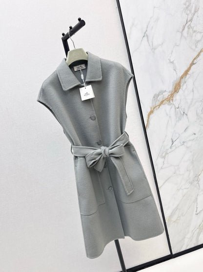 HERMES 25S SLEEVELESS WOOL VEST COAT WITH BOW BELT 96700