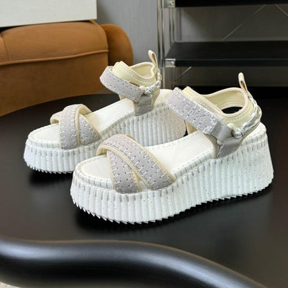 CHLOÉ NAMA WEDGE SANDAL 8 CM IN PASTEL GREY SUEDE AND WHITE RUBBER