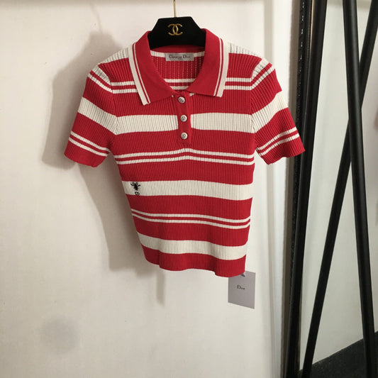 DIOR 26S SHORT-SLEEVE POLO KNIT TOP 1079